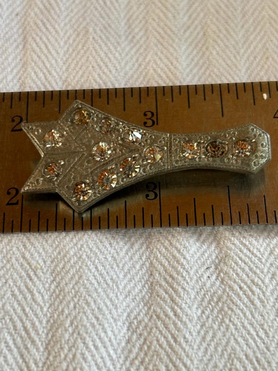 Antique Metal and Moissanite C-Clasp Brooch - image 5