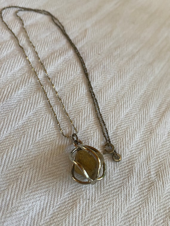 Silvertone Chain with Silvertone caged Rock Pendant