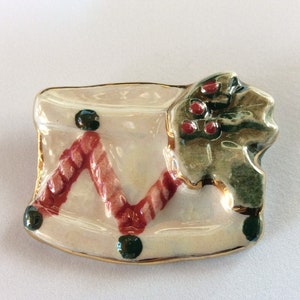 Spode vintage como alfiler/broche de tambor de Navidad de cerámica