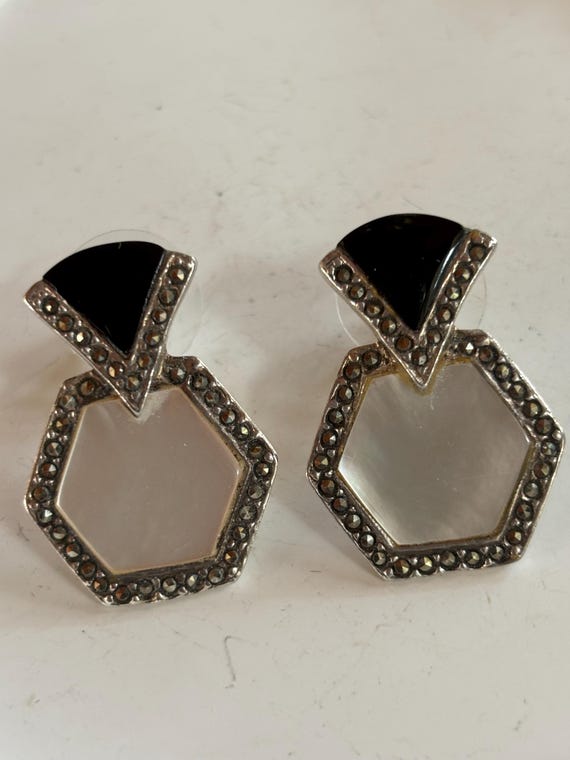 Pretty Antique Sterling Silver (925) Abalone, Ony… - image 2