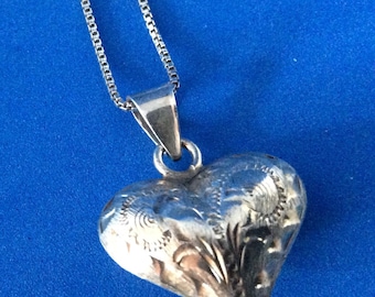 Signed Sterling Silver Necklace and Heart Pendant