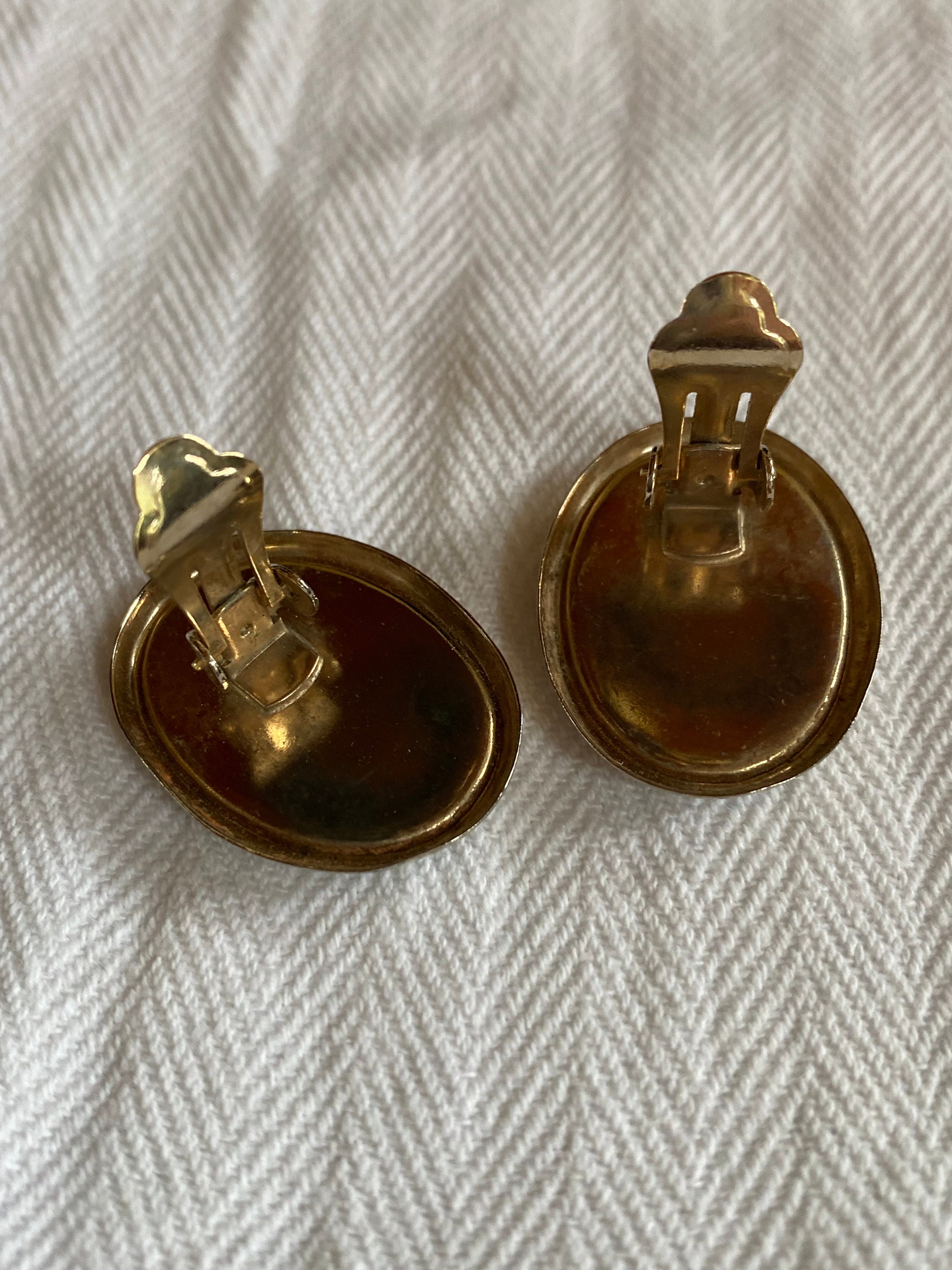 Boucles D'oreilles Vintage à Clip - Pierres Roses - Occasion - Bijou Ancien