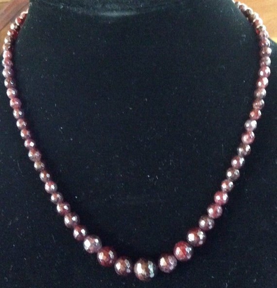 Graduated Faceted Garnet bead Necklace - image 1