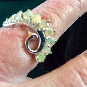 Sterling Silver swirl Opal and Diamanté Ring