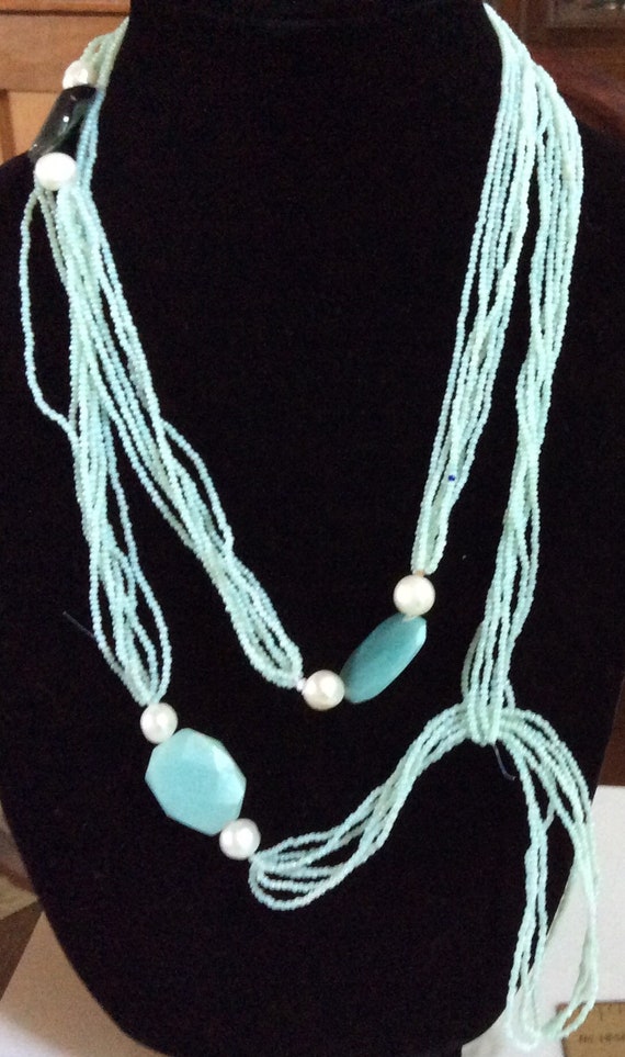 Artisan made Long Blue Multi Stranded Necklace - image 1