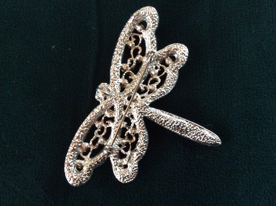 Vintage Rhinestone Dragonfly Brooch - image 3