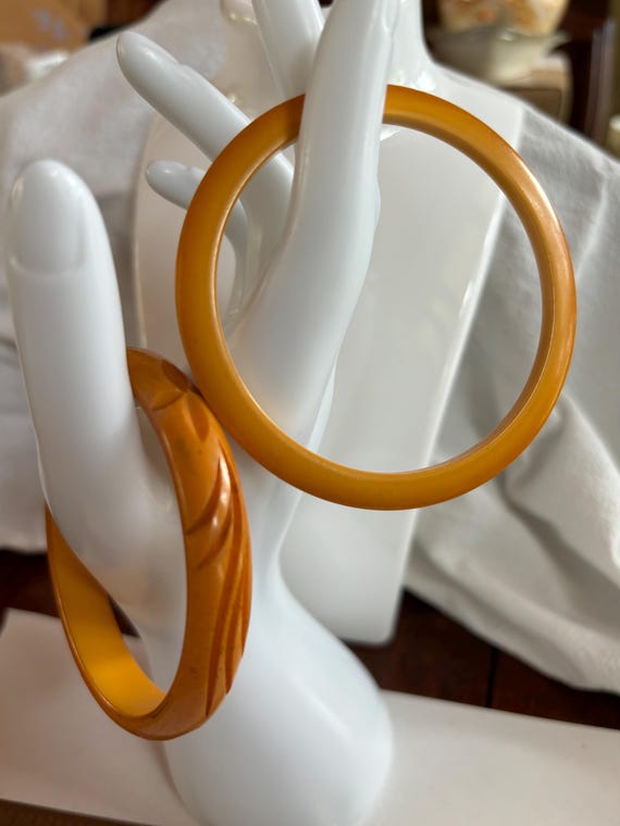 Vintage Two Butterscotch Bakelite Bangle Bracelets - image 1