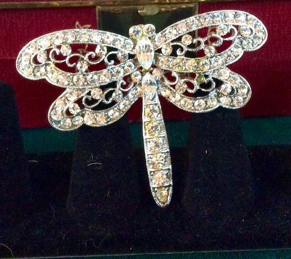 Vintage Rhinestone Dragonfly Brooch - image 1