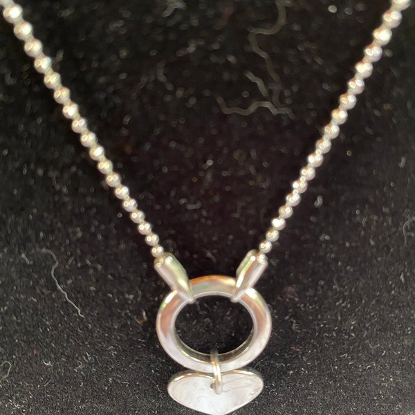 Dainty Silvertone Ball Chain Necklace with a Circle/Heart Pendant