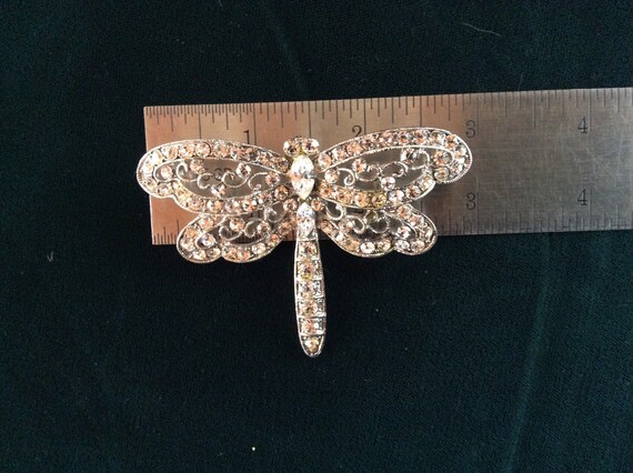 Vintage Rhinestone Dragonfly Brooch - image 4