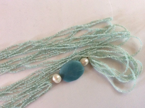 Artisan made Long Blue Multi Stranded Necklace - image 3