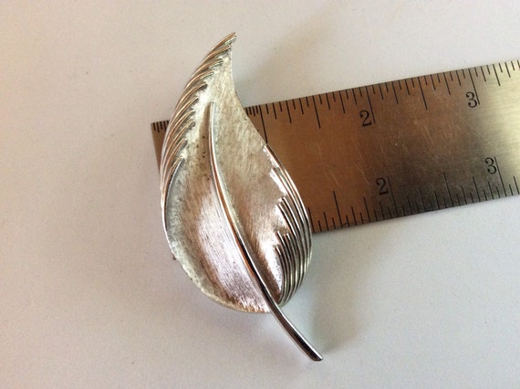 Vintage Crown Trifari Brushed Silver Leaf Brooch - image 5