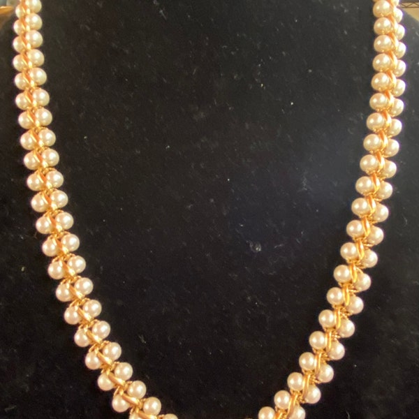 Vintage Napier Goldtone and Faux Pearl linked Necklace