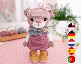 Modèle de poupée amigurumi ours, motif ours au crochet, joli motif au crochet, Tilly l'ours en anglais, néerlandais, espagnol, allemand et portugais PDF