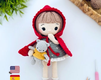 Amigurumi Doll Pattern, Crochet Doll Pattern, Little Red Riding Hood Amigurumi Crochet Pattern PDF in English & Spanish