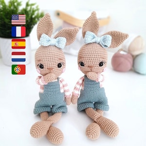 Bunny Crochet Pattern, Bunny Doll Amigurumi, Doll Amigurumi Pattern, Rosie Bunny Pattern PDF in English, French, Spanish, Dutch & Portuguese