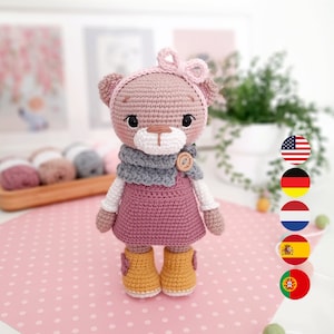 Modello orso all'uncinetto, modello orso amigurumi, modello orso all'uncinetto carino, Tilly l'orso in inglese, olandese, spagnolo, tedesco e portoghese PDF