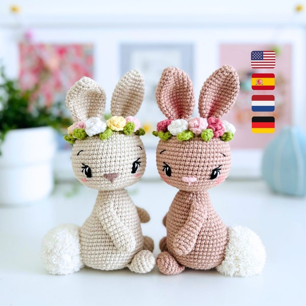 Modèle au crochet lapin Amigurumi, motif lapin de Pâques au crochet, motif lapin lapin peluche, lapin chenille, Blossom le lapin Amigurumi PDF