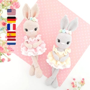 Bunny Crochet Pattern, Amigurumi Bunny Pattern, Crochet Ballerina doll, Belle the Ballerina PDF in English, German, French, Spanish & Dutch image 1