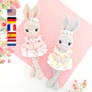 Bunny Crochet Pattern, Amigurumi Bunny Pattern, Crochet Ballerina doll, Belle the Ballerina PDF in English, German, French, Spanish & Dutch