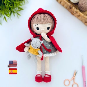 Amigurumi Doll Pattern, Crochet Doll Pattern, Little Red Riding Hood Amigurumi Crochet Pattern PDF in English & Spanish