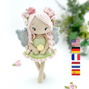 Crochet Fairy Doll, Amigurumi Fairy Pattern PDF, Spring Fairy Flower Doll - Rose Blossom