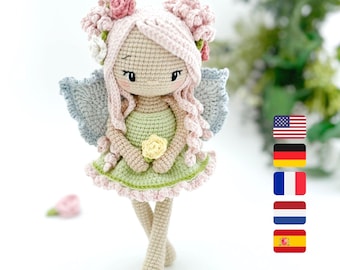 Amigurumi Fairy Doll, Crochet Fairy Pattern PDF, Spring Fairy Flower Doll - Rose Blossom
