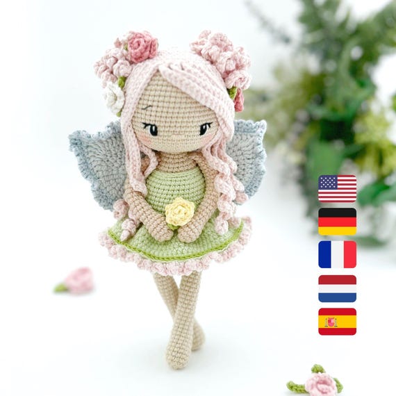 Amigurumi Fairy Doll, Crochet Fairy Pattern PDF, Spring Fairy Flower Doll - Rose Blossom
