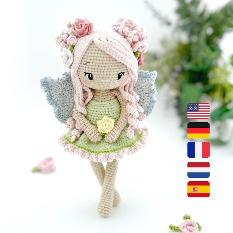 Crochet Fairy Doll, Amigurumi Fairy Pattern PDF, Spring Fairy Flower Doll - Rose Blossom image 1