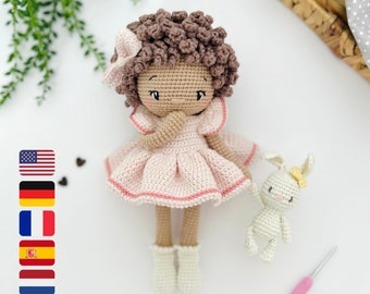 Modèle de poupée Amigurumi, modèle de poupée au crochet Amigurumi, cadeau fait main pour les filles, poupée lapin Amigurumi, Emilie & Socks PDF modèle au crochet