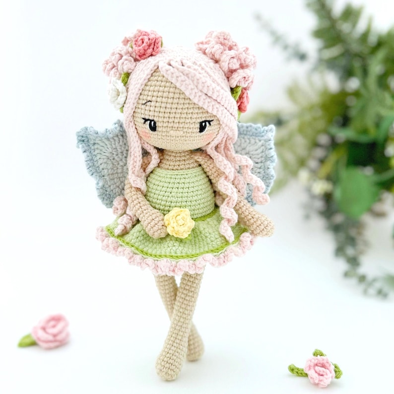 Crochet Fairy Doll, Amigurumi Fairy Pattern PDF, Spring Fairy Flower Doll - Rose Blossom image 4