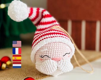 クリスマスかぎ針編みパターン：トナカイとサンタの飾りのパターン