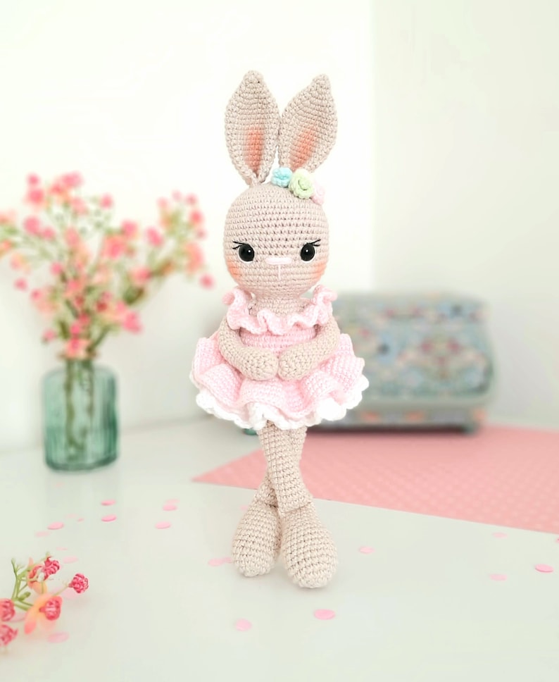 Bunny Crochet Pattern, Amigurumi Bunny Pattern, Crochet Ballerina doll, Belle the Ballerina PDF in English, German, French, Spanish & Dutch image 4