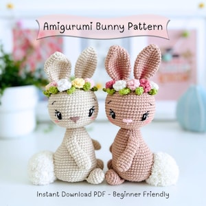 Schema all'uncinetto per coniglietto amigurumi in PDF, bambola coniglietto all'uncinetto adatta ai principianti, coniglio amigurumi, schema per giocattolo coniglietto pasquale, download immediato