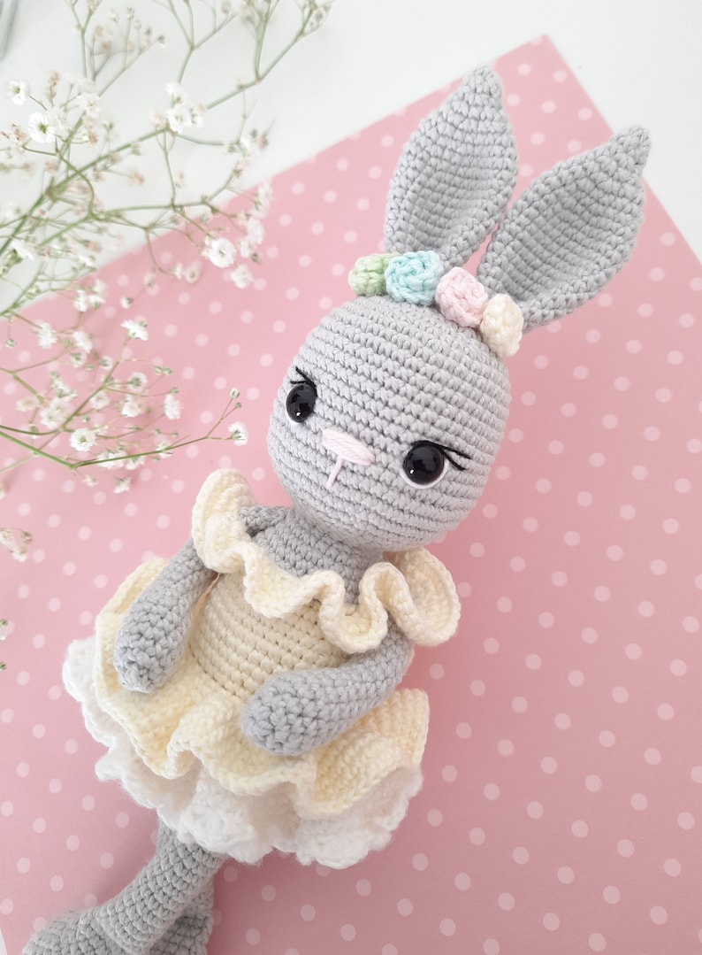 Bunny Crochet Pattern, Amigurumi Bunny Pattern, Crochet Ballerina doll, Belle the Ballerina PDF in English, German, French, Spanish & Dutch image 6