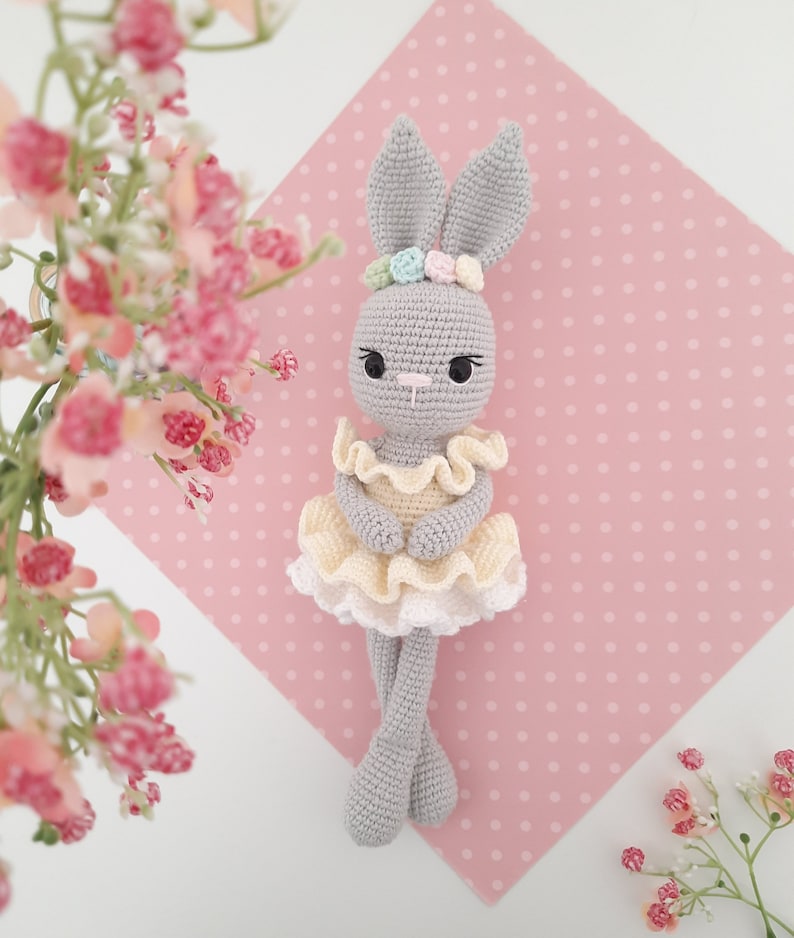 Bunny Crochet Pattern, Amigurumi Bunny Pattern, Crochet Ballerina doll, Belle the Ballerina PDF in English, German, French, Spanish & Dutch image 5
