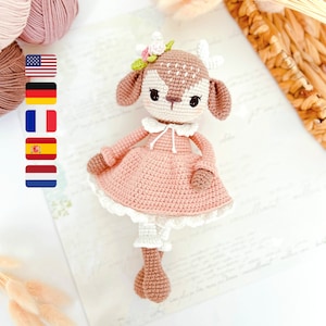 Amigurumi Deer Doll Pattern, Crochet Doll Patterns, Hattie the Fawn, Crochet Raindeer Pattern, Amigurumi Raindeer Pattern,