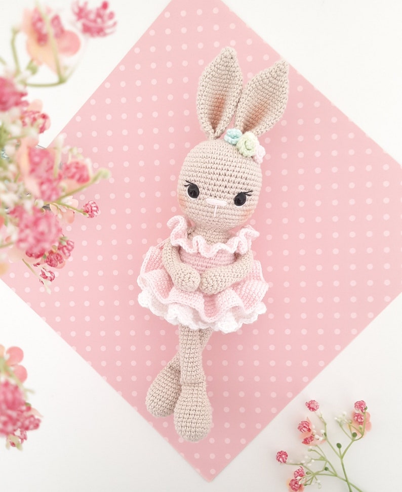 Bunny Crochet Pattern, Amigurumi Bunny Pattern, Crochet Ballerina doll, Belle the Ballerina PDF in English, German, French, Spanish & Dutch image 3