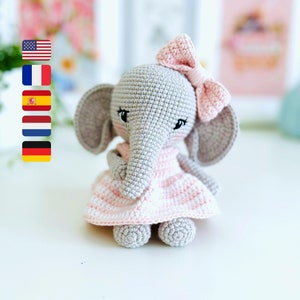 Elephant Crochet, Amigurumi Elephant Pattern, Amigurumi Crochet Pattern, Lottie the Elephant in English, French, Dutch, Spanish & German PDF