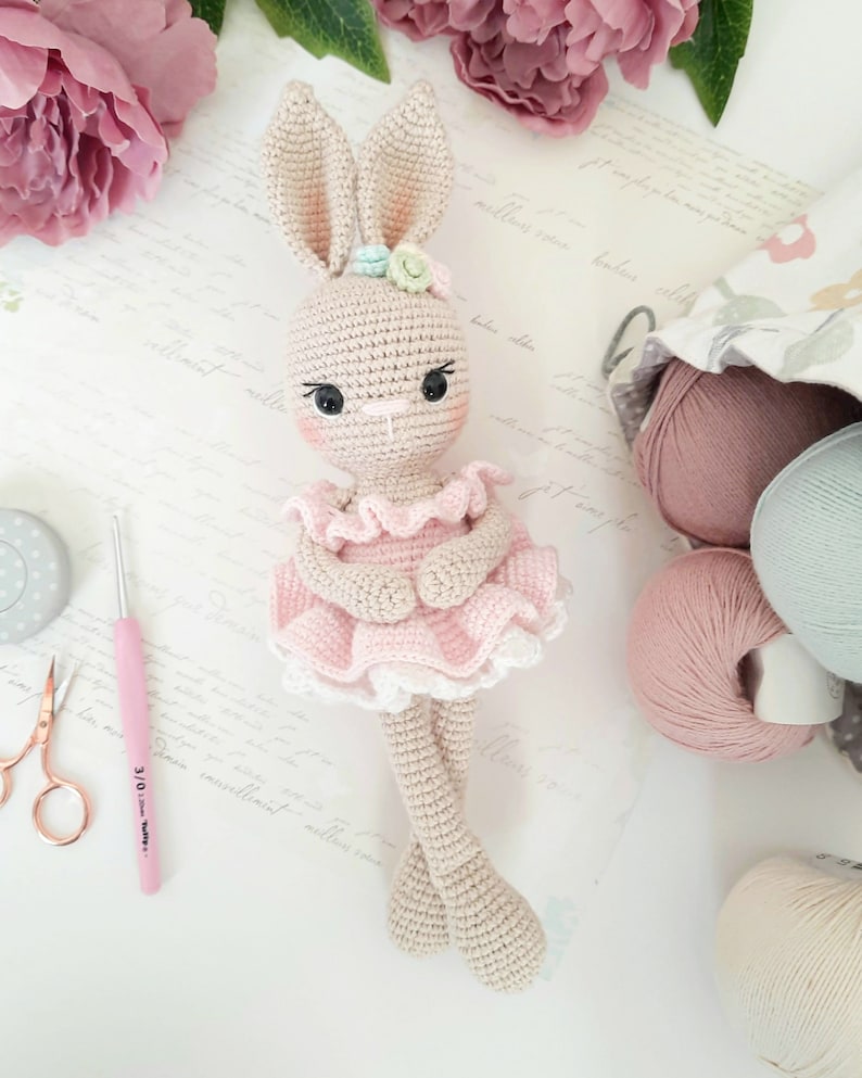Bunny Crochet Pattern, Amigurumi Bunny Pattern, Crochet Ballerina doll, Belle the Ballerina PDF in English, German, French, Spanish & Dutch image 2
