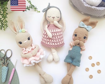 Bunny Crochet Pattern, Amigurumi Bunny Pattern, Amigurumi Crochet Patterns, Crochet Pattern Bundle, Cute Bunny Patterns PDF
