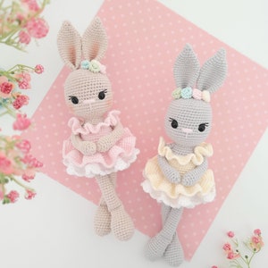 Belle the Ballerina Bunny Crochet Pattern. 
Elegant bunny doll in a frilly pink ballerina outfit. Dressed with pretty flowers on her head.