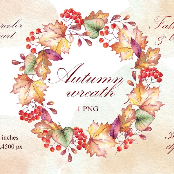 Aquarell Herbst Clipart, Herbst Rahmen Kranz png, KOMMERZIELLE NUTZUNG, handbemalte Herbstblatt Beere, Erntefest, Baby Shower, druckbar