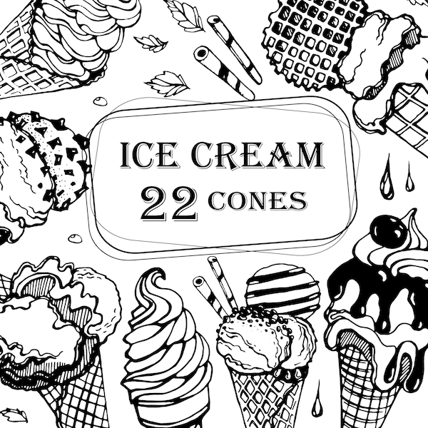 Vector Ice cream cone clip art, COMMERCIAL USE, digital png, ice cream png, clipart svg, vector, hand drawn, printable clipart, download