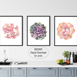 Watercolor set printable wall arts, Watercolor print Set, Botanic print, Succulent print, Greenery print, Instant download