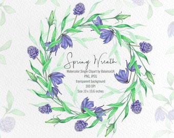 Spring Watercolor Wreath, Floral Wreath, Watercolor Clipart PNG, Spring Clipart, Flower Clipart, Instant Download