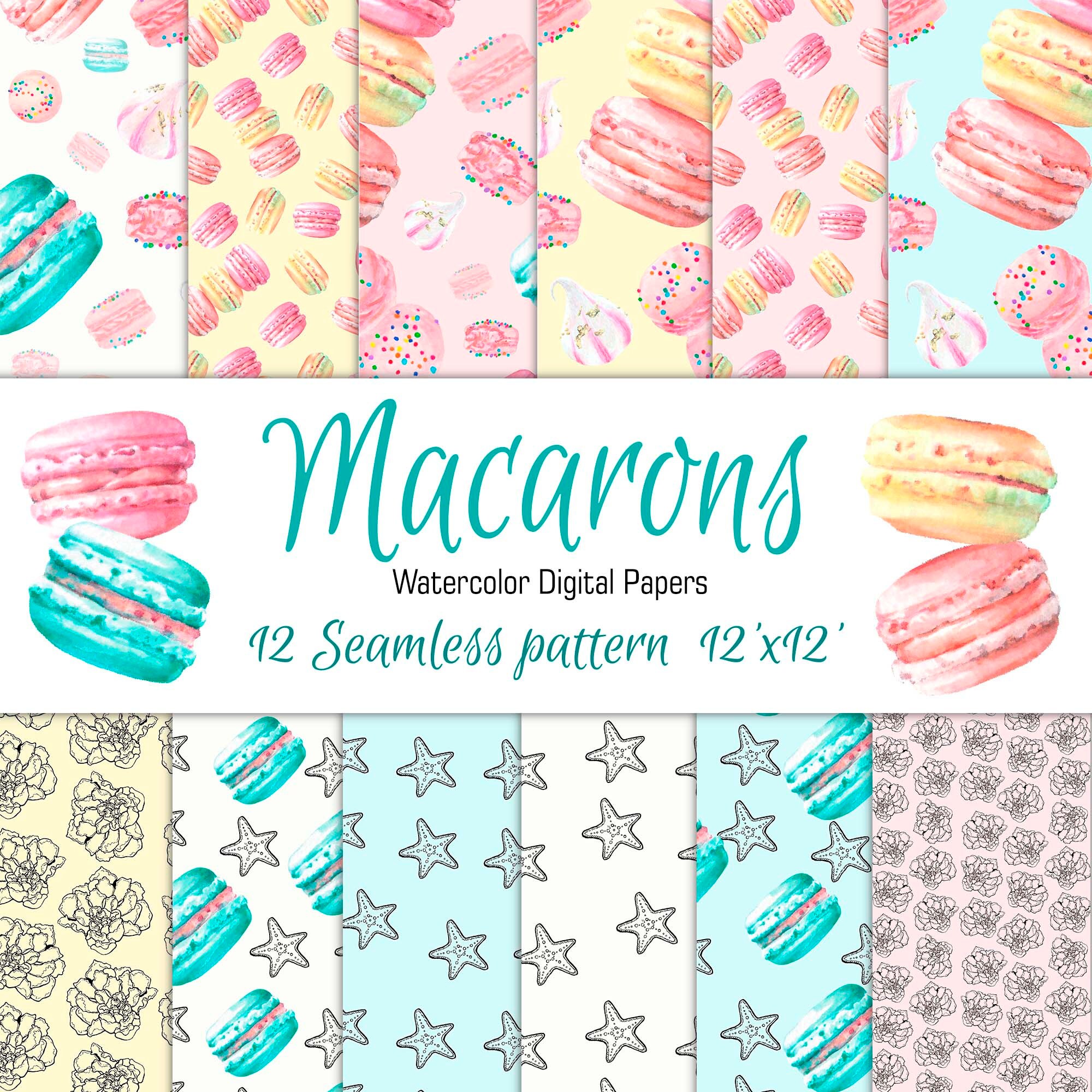 Watercolor Digital Paper Pack 12''x12'', Birthday Digital Paper ...