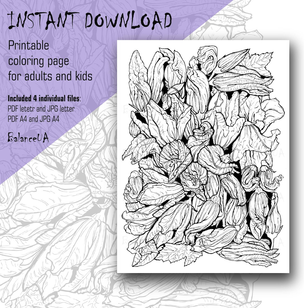 Printable Coloring Page Botanic Coloring Page 85 X 11 and - Etsy