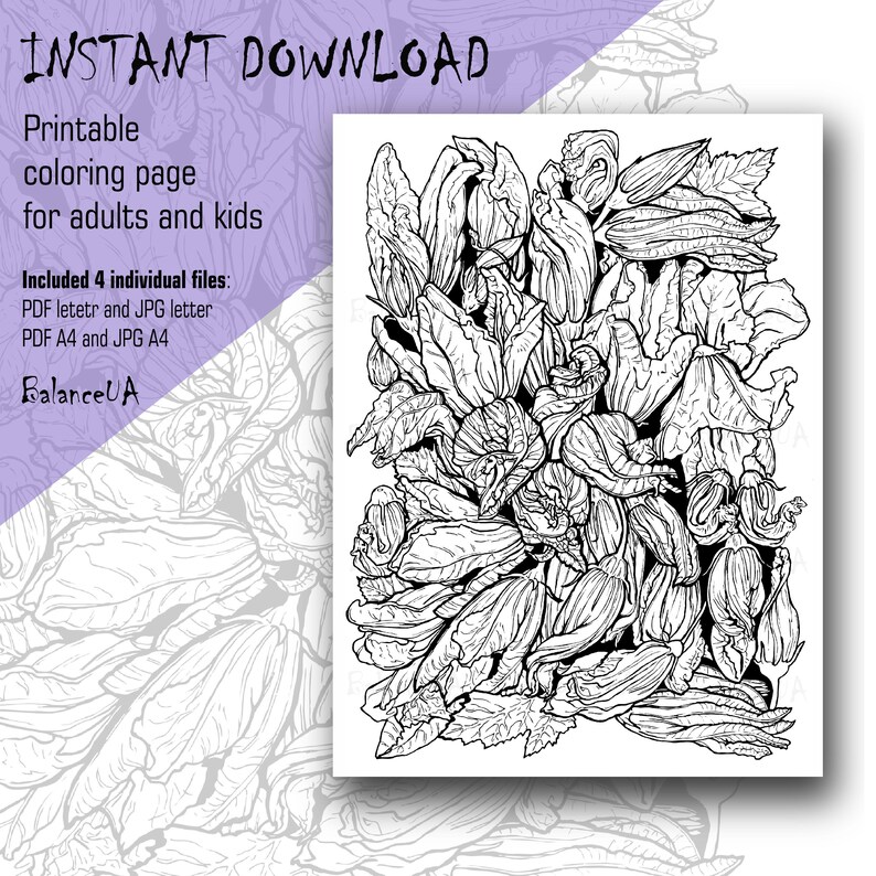 Printable Coloring Page Botanic Coloring Page 85 X 11 and - Etsy