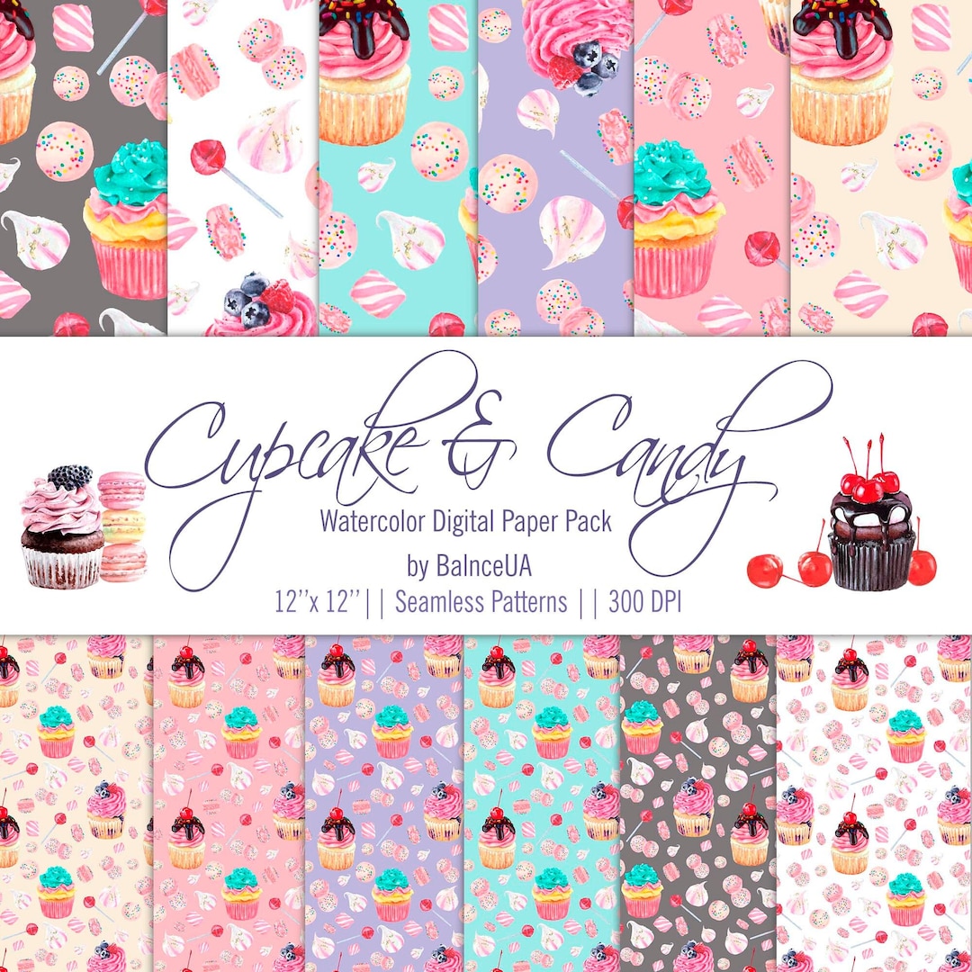 Watercolor Digital Paper Pack 12''x12'', Birthday Digital Paper ...